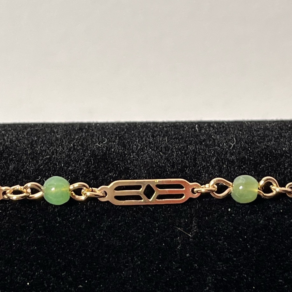 Avon Gold-Tone Link Bracelet with Green Beads